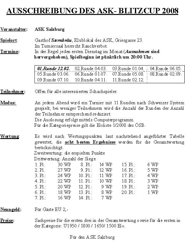 Ausschreibung Blitzcup 2008